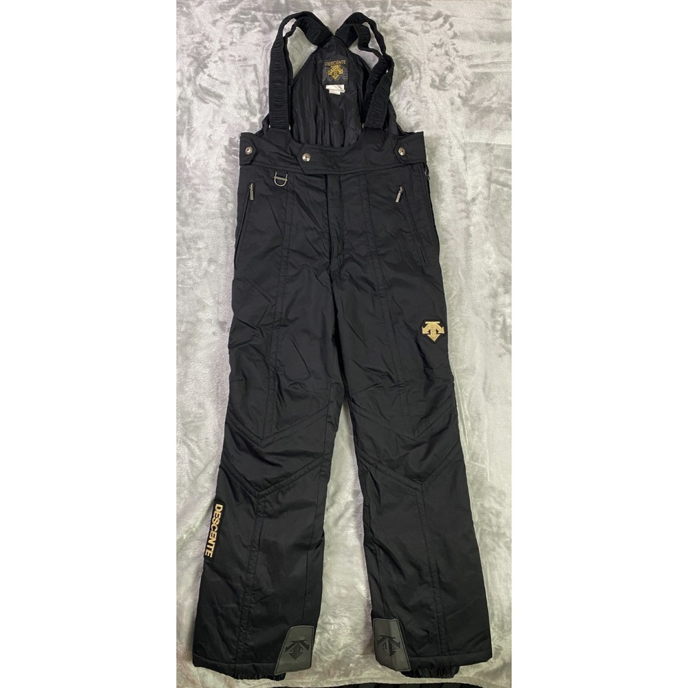 Descente Ski Bib‎ Men 34 Black Vintage Insulated Overalls Gold Logo Alpine Retro